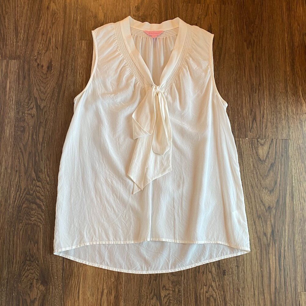 Lily Pullitzer blouse Women's Small cream silk sleeveless bow staple timeless